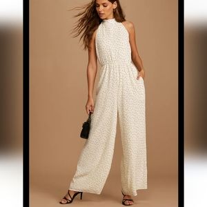 Lulu's Subtle Sophistication Open Back Halter Crepe Jumpsuit